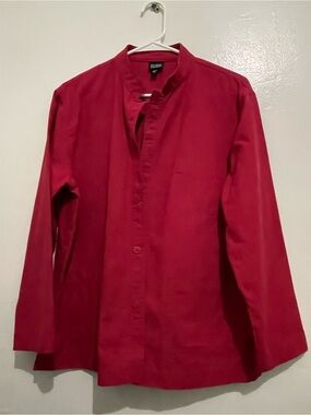 EILEEN FISHER Jacket Medium Cotton Canvas Chore Shirt Mandarin Button Up Red